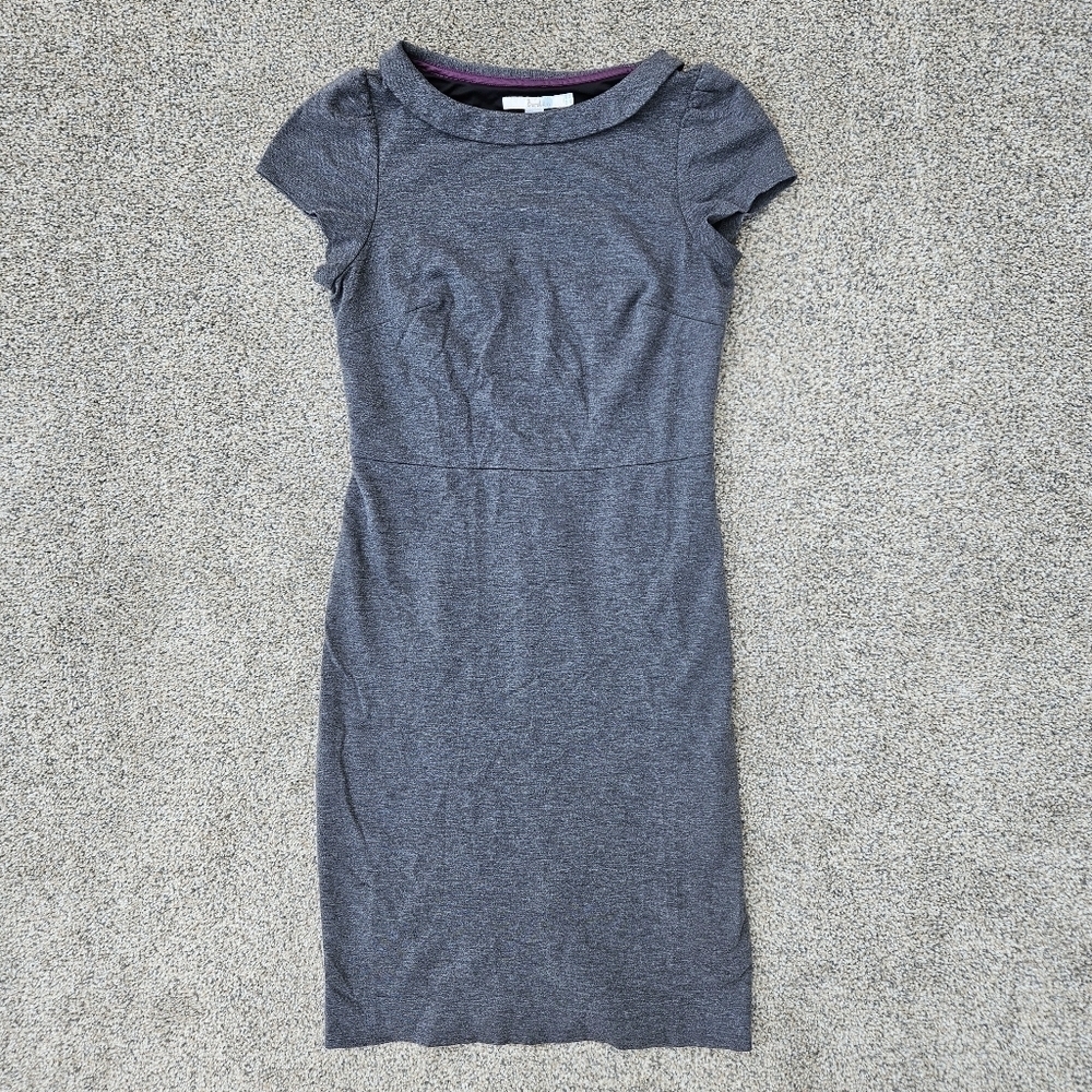 Boden Audrey Ponte Heathered Gray Dress Boatneck Cap Sleeve Sheath Size 4